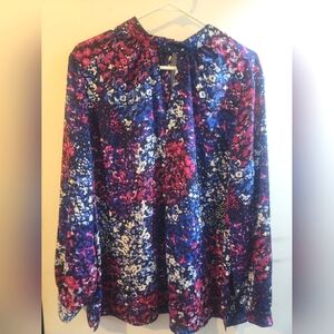 NINE WEST jazz berry floral print top dress blouse long sleeve size XL